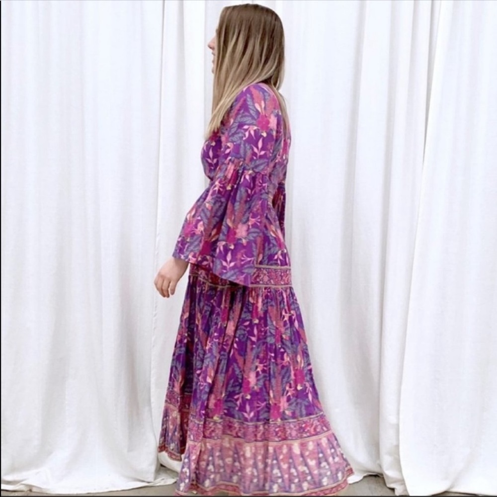 Bohemian Purple Floral Maxi Dress - Lightweight Tiered Sleeve Dopamine Dress - Picture 3 of 8